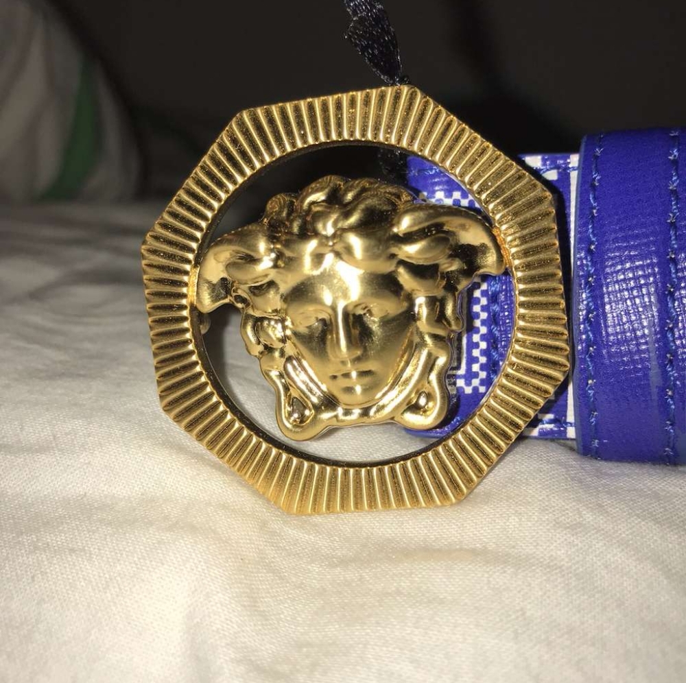 Blue Versace  belt golden Medusa head